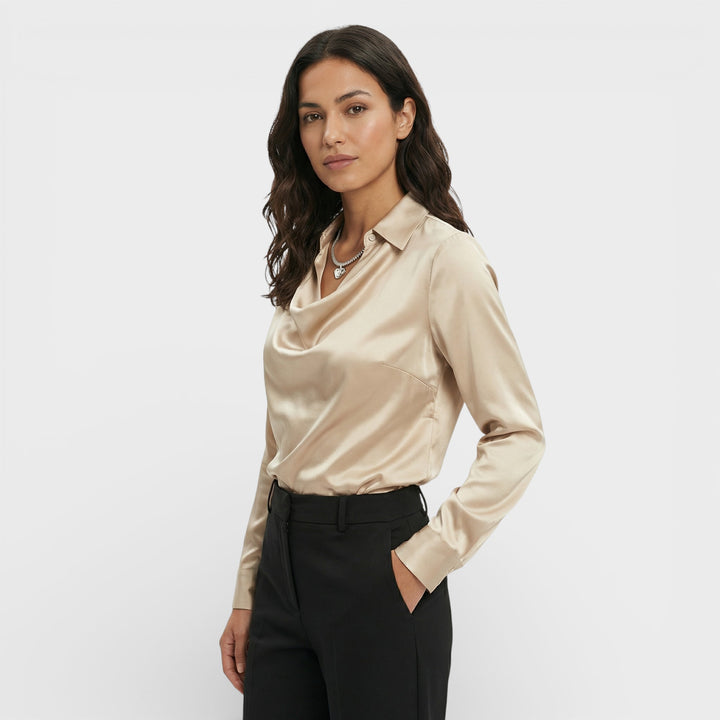 Blusa Satinada Cuello Drapeado Mujer