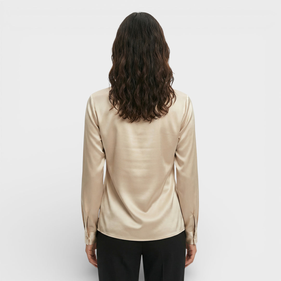 Blusa Satinada Cuello Drapeado Mujer