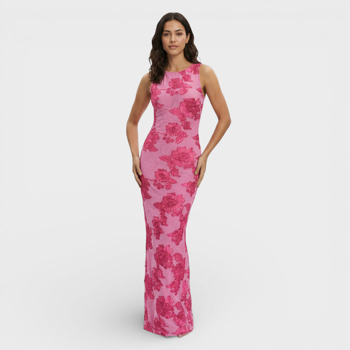 Vestido Maxi Bordado Flores Mujer