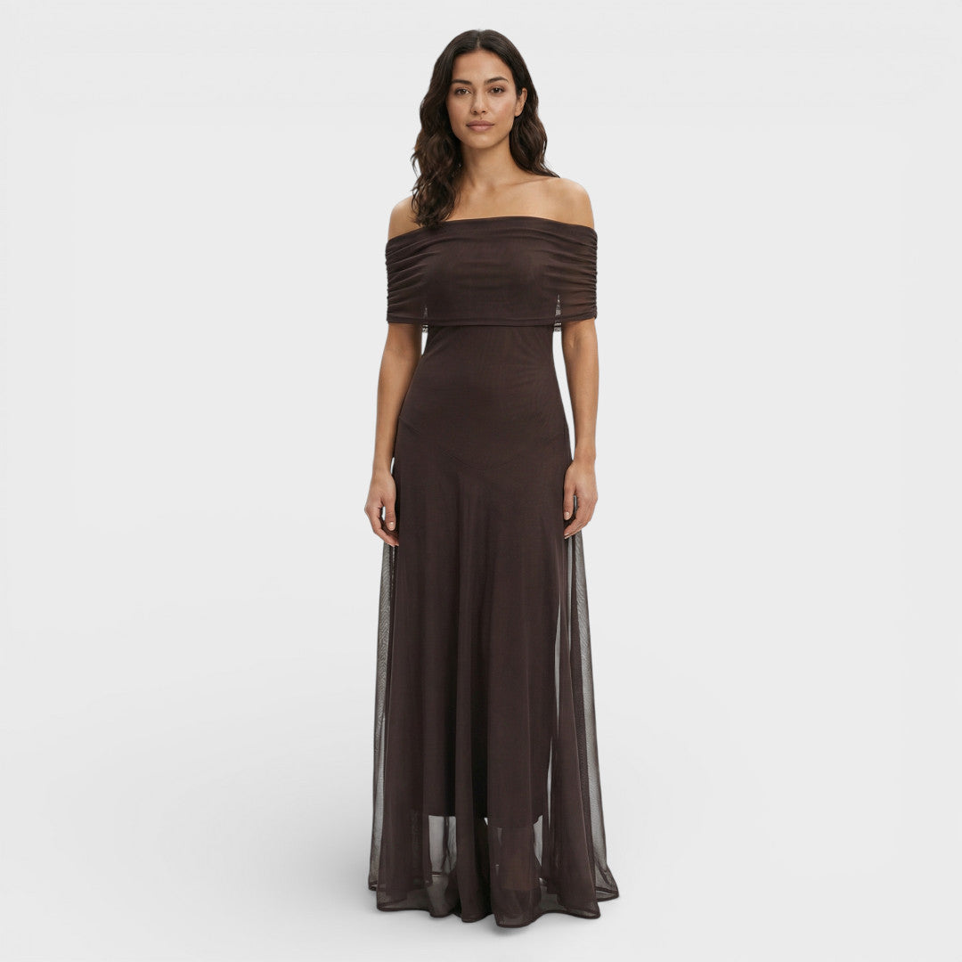 Vestido Maxi Gasa Hombros Descubiertos