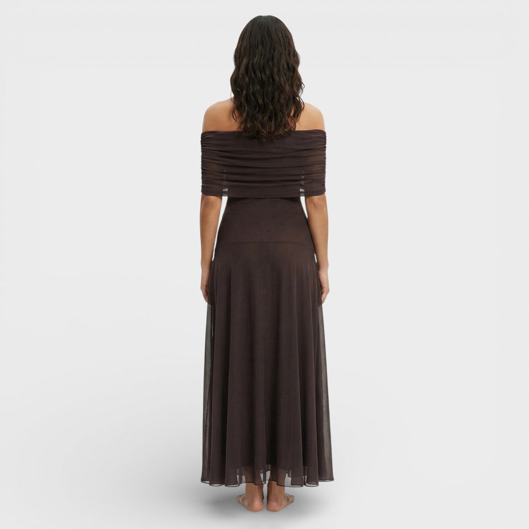 Vestido Maxi Gasa Hombros Descubiertos