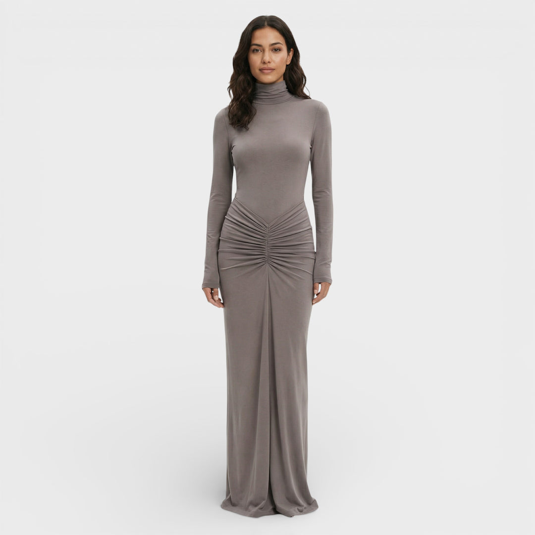 Vestido Largo Fruncido Elegante Mujer