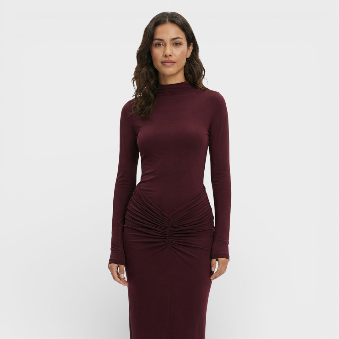 Vestido Largo Fruncido Elegante Mujer