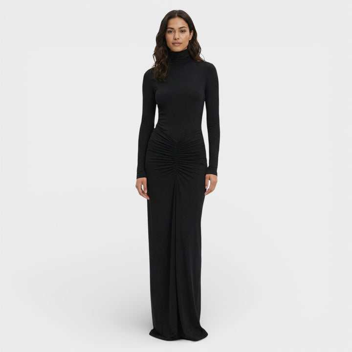 Vestido Largo Fruncido Elegante Mujer