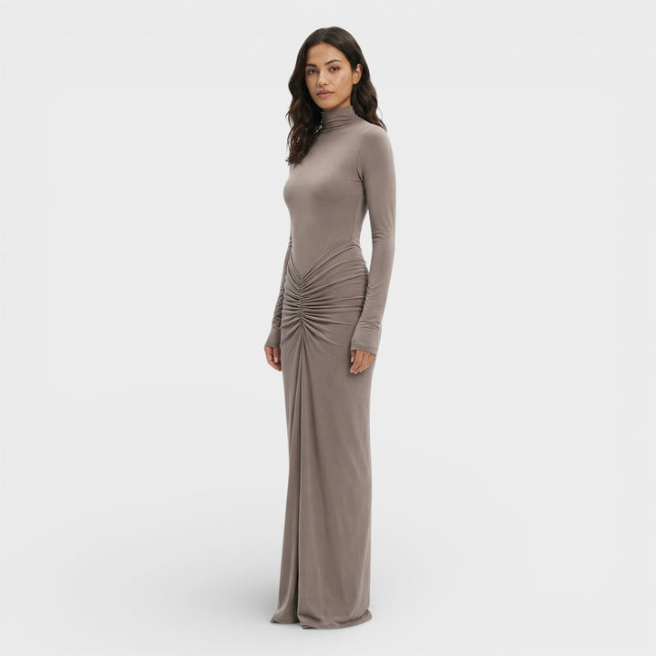 Vestido Largo Fruncido Elegante Mujer