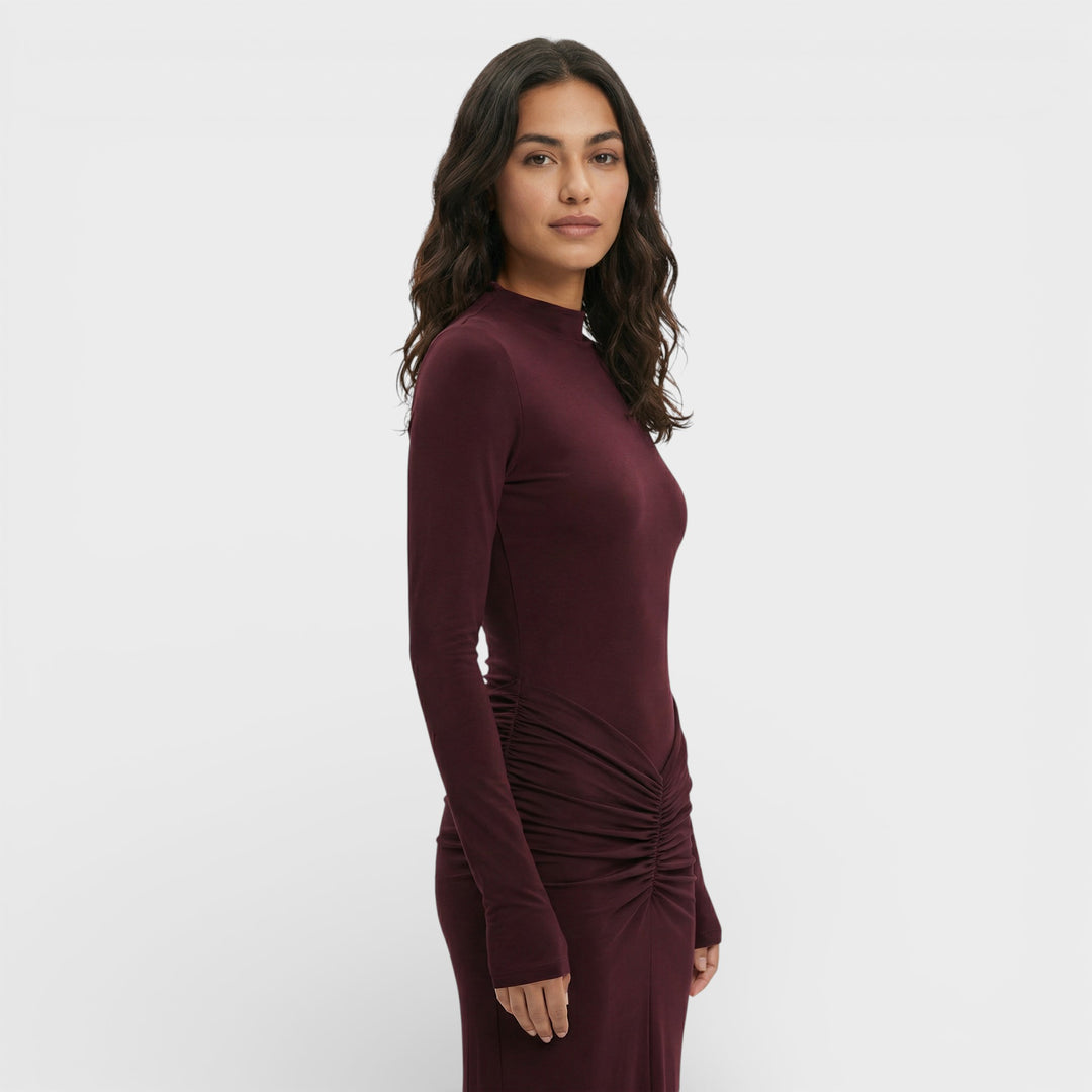 Vestido Largo Fruncido Elegante Mujer