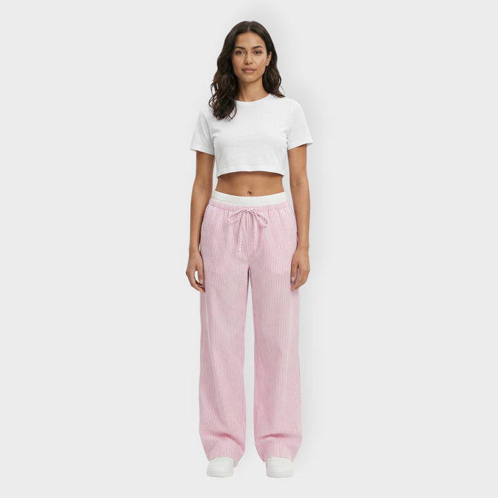 Pantalones Anchos Mujer Rayas Cintura