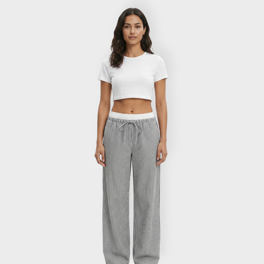 Pantalones Anchos Mujer Rayas Cintura