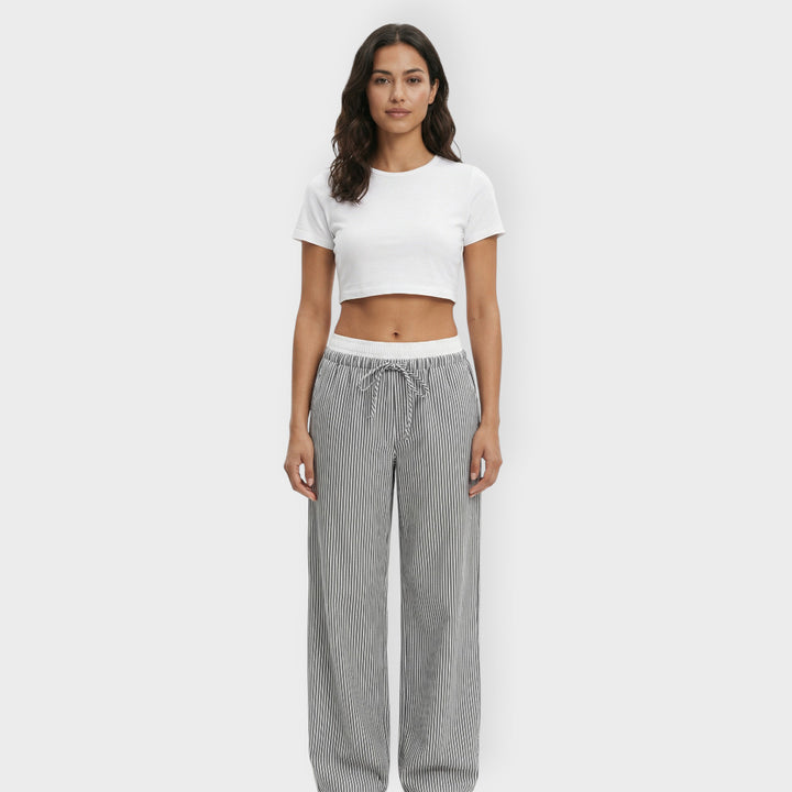 Pantalones Anchos Mujer Rayas Cintura