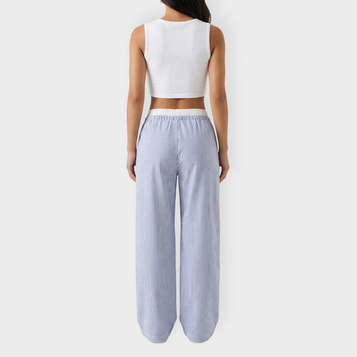 Pantalones Anchos Mujer Rayas Cintura