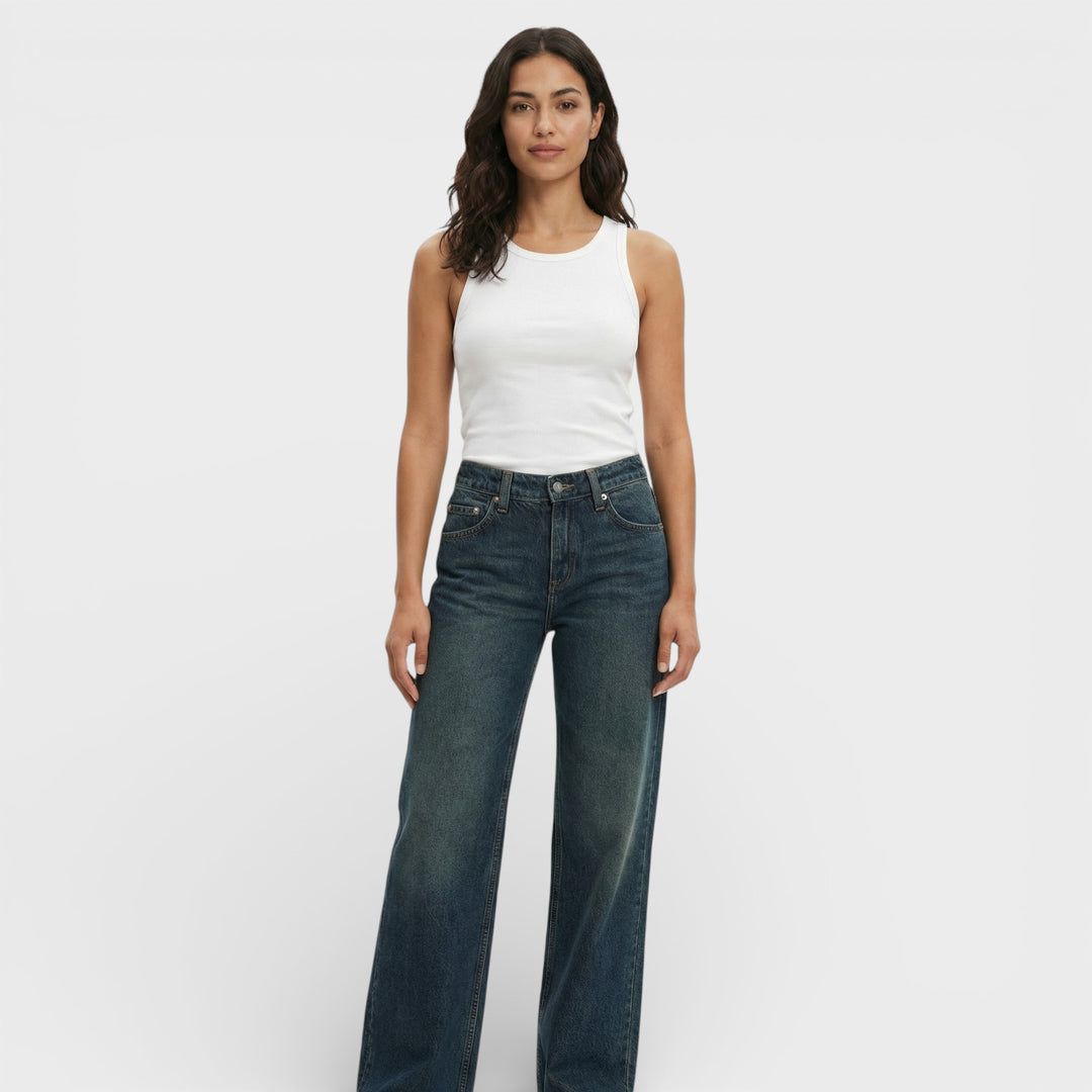 Vaqueros Tiro Medio Pierna Ancha